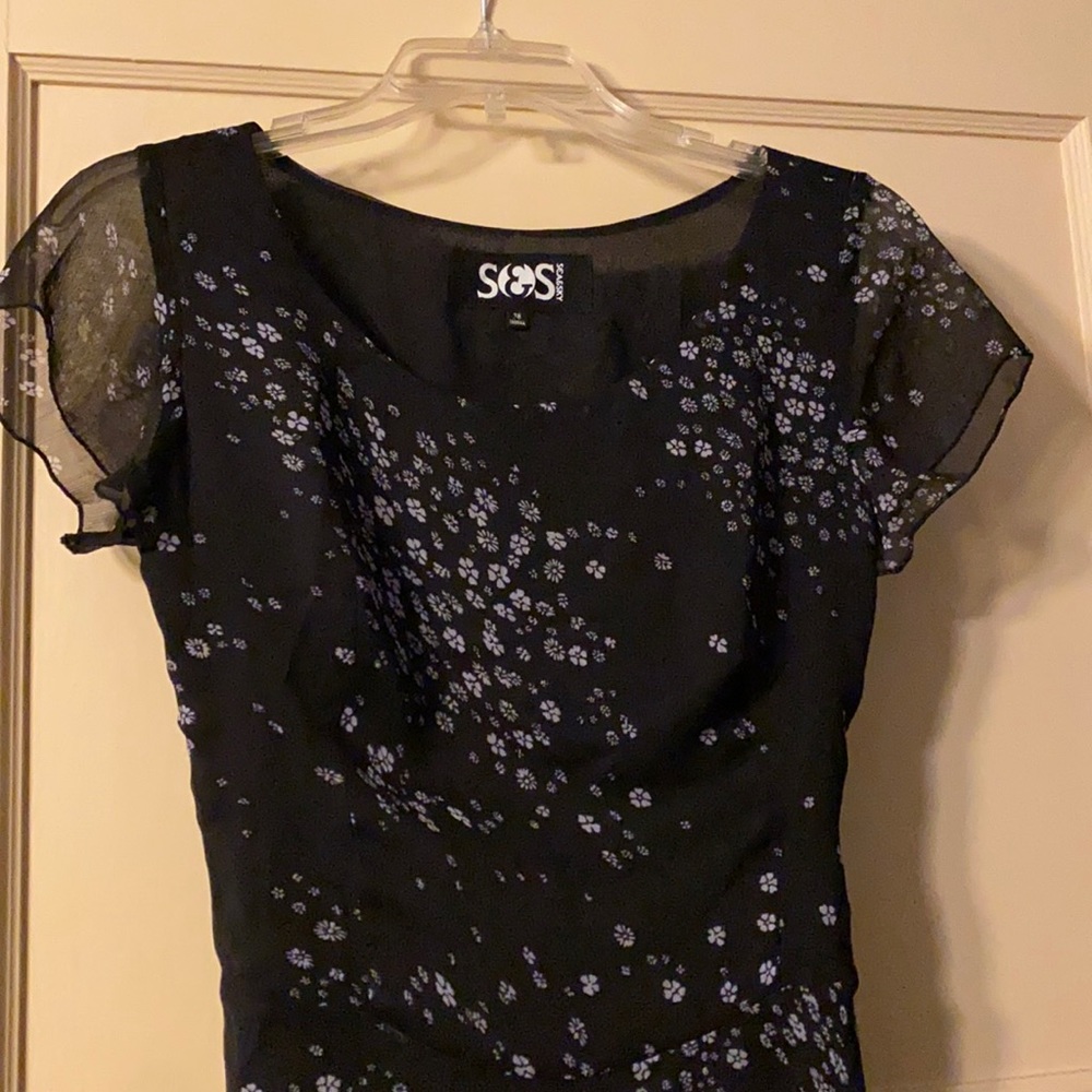 NWOT Sea & Sky black w/ grey flowers chiffon dress
